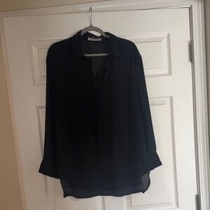 Abercrombie & Fitch Black oversized Semi-Sheer Button-Down Blouse